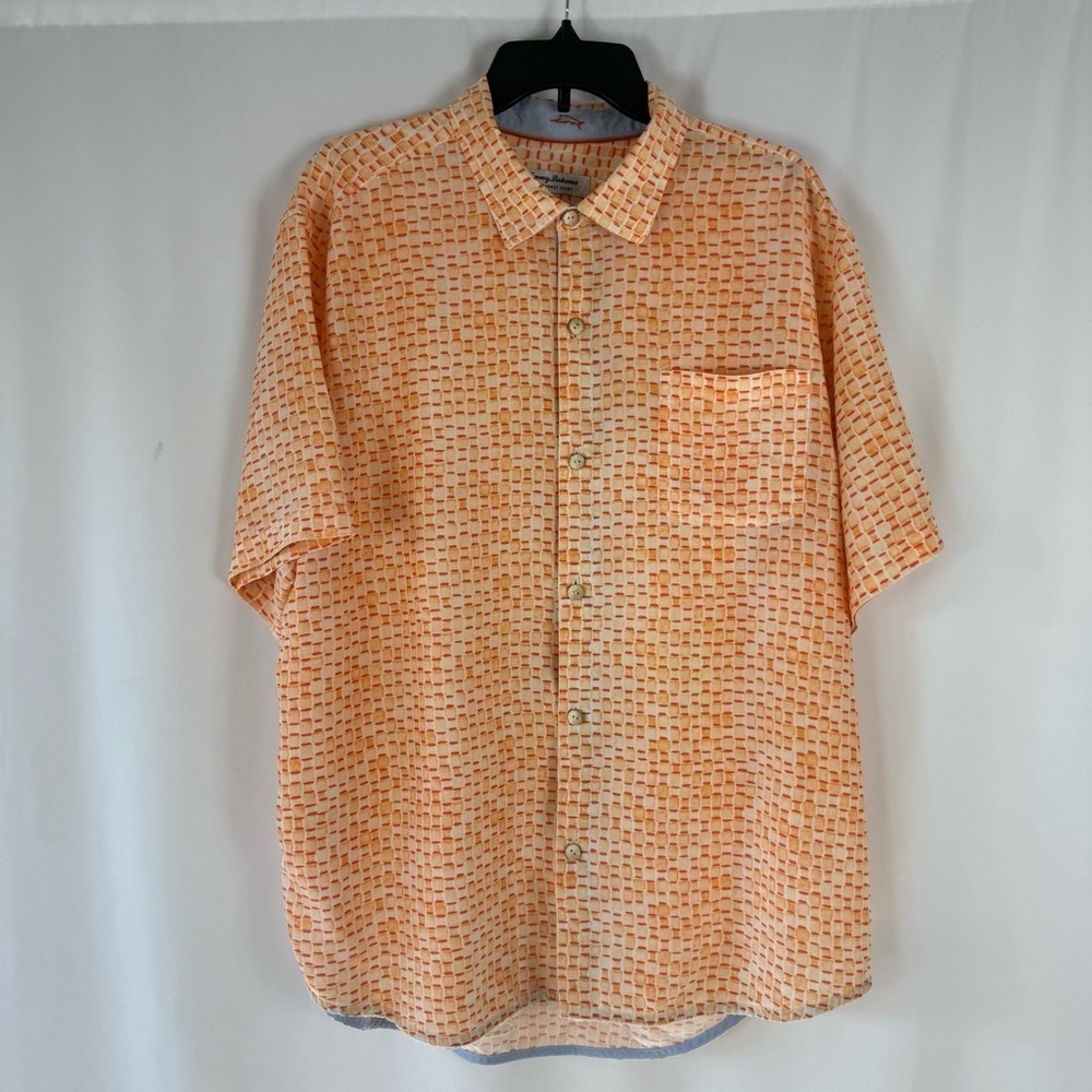 Tommy Bahama Men's Orange Checkered Button Down Shirt size: XL